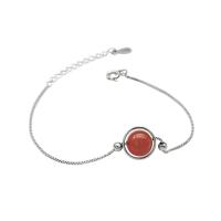 Brass Bracelets, with Red Agate, with 3cm extender chain, silver color plated, for woman, red, 11mm Approx 5.9 Inch 