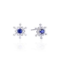 Sterling Silver Stud Earring, 925 Sterling Silver, Snowflake, platinum plated, micro pave cubic zirconia & for woman 3.7mm 