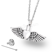 Titanium Steel Cinerary Casket Necklace, Angel Wing, Unisex & oval chain Approx 19.7 Inch 