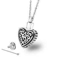 Titanium Steel Cinerary Casket Necklace, Heart, antique silver color plated, Unisex & oval chain Approx 19.7 Inch 