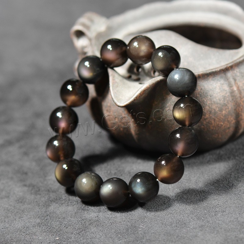 Ice Obsidian Bracelet, Round, Unisex & different size for choice, black, Length:Approx 7 Inch, Sold By Strand