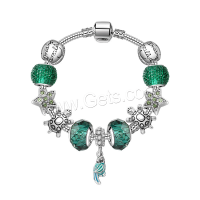 Zinc Alloy European Bracelets, with Gemstone & micro pave rhinestone & for woman & enamel, green 