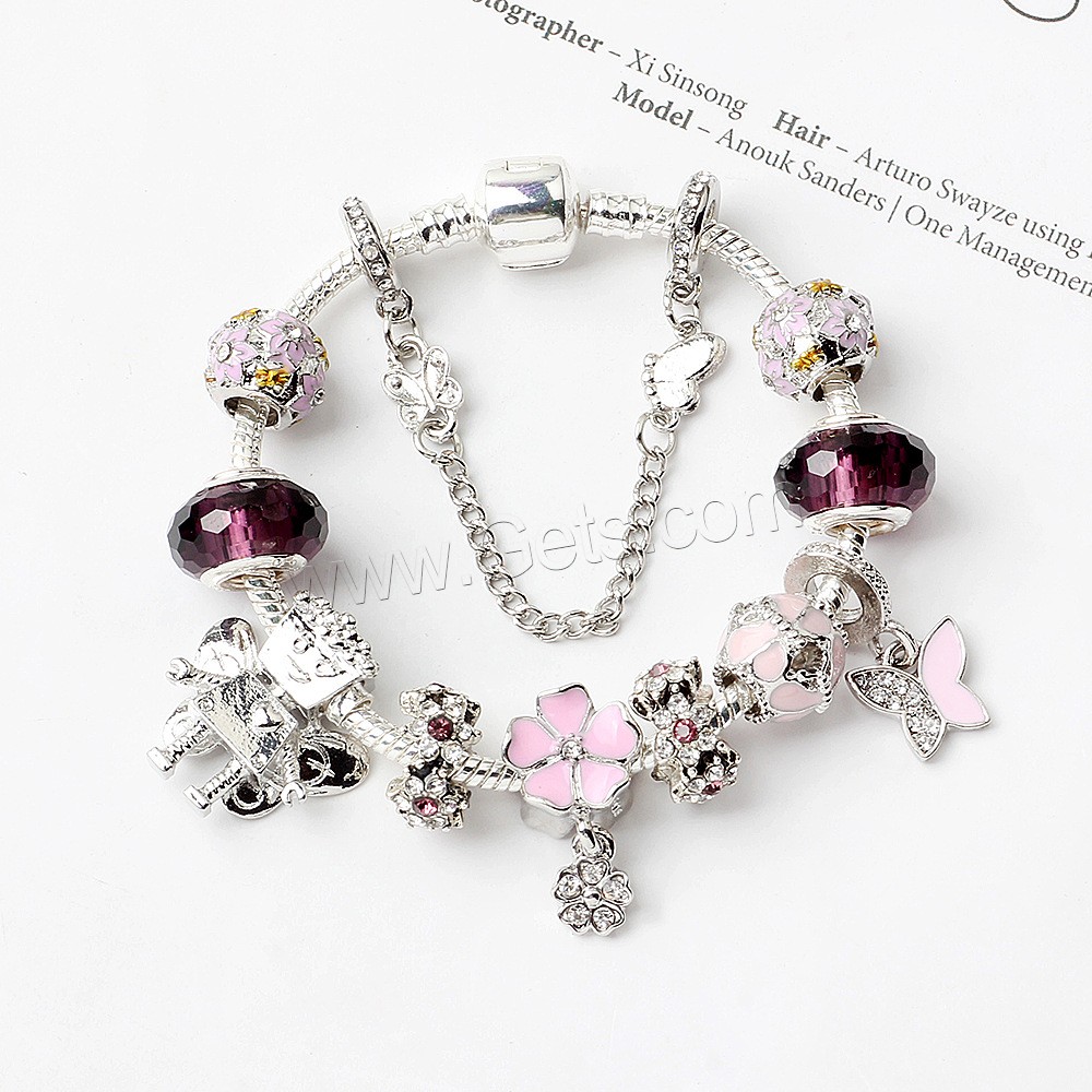 Zinc Alloy European Bracelets, with Gemstone, plated, Unisex & different size for choice & with rhinestone, purple, Sold By Strand