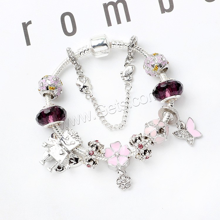 Zinc Alloy European Bracelets, with Gemstone, plated, Unisex & different size for choice & with rhinestone, purple, Sold By Strand