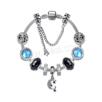 Zinc Alloy European Bracelets, with Gemstone, plated & micro pave rhinestone & for woman & enamel, blue 