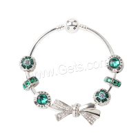Zinc Alloy European Bracelets, with Gemstone, plated & micro pave rhinestone & for woman, green 