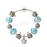Zinc Alloy European Bracelets, with Gemstone, plated & micro pave rhinestone & for woman, blue 