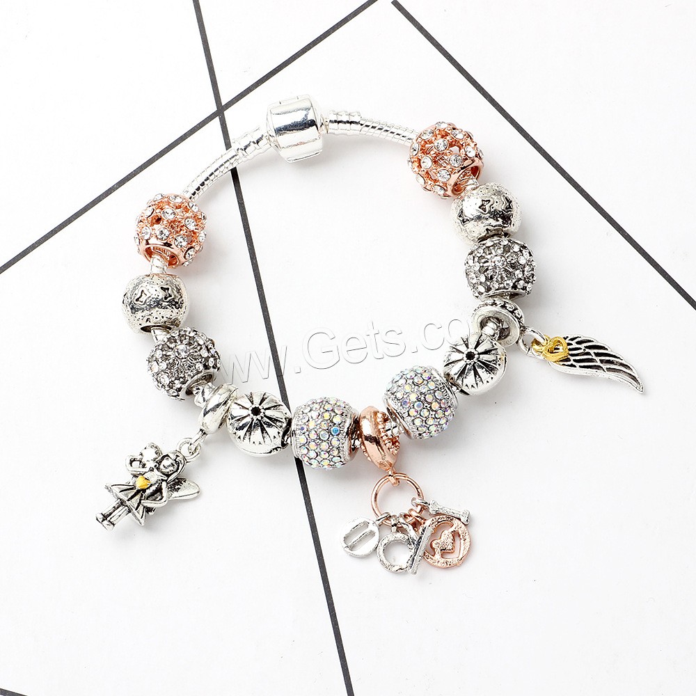 Zinc Alloy European Bracelets, plated, different size for choice & micro pave rhinestone & for woman, silver color, Sold By Strand