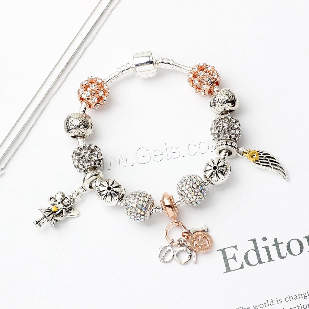 Zinc Alloy European Bracelets, plated, different size for choice & micro pave rhinestone & for woman, silver color, Sold By Strand