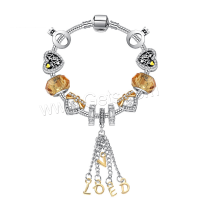 Zinc Alloy European Bracelets, with Gemstone, plated & micro pave rhinestone & for woman & enamel, yellow 