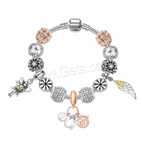 Zinc Alloy European Bracelets, plated & micro pave rhinestone & for woman, silver color 