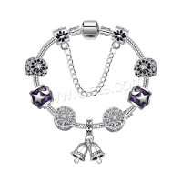 Zinc Alloy European Bracelets, plated & micro pave rhinestone & for woman & enamel, purple 