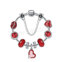 Zinc Alloy European Bracelets, with Lampwork, plated & micro pave rhinestone & for woman & enamel, red 