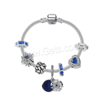 Zinc Alloy European Bracelets, plated & micro pave rhinestone & for woman & enamel & hollow, blue 
