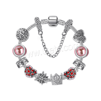 Zinc Alloy European Bracelets, with Gemstone, plated & micro pave rhinestone & for woman & enamel, red 