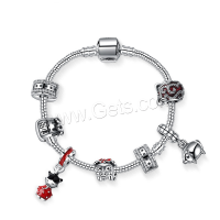 Zinc Alloy European Bracelets, plated & micro pave rhinestone & for woman & enamel, red 