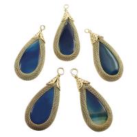 Lace Agate Pendants, with Zinc Alloy, Teardrop, gold color plated, blue, 33*72*11mm 