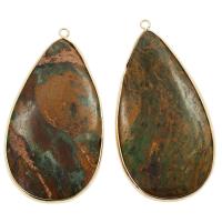 Agate Zinc Alloy Pendants, with Zinc Alloy, Teardrop, gold color plated, natural, 35*69*6mm 
