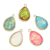 Resin Zinc Alloy Pendants, with Zinc Alloy, Teardrop, gold color plated, hammered 15*23*7mm 