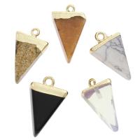 Gemstone Zinc Alloy Pendants, with Zinc Alloy, Triangle, gold color plated 16*25*6mm 