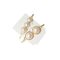 Hair Slide, Brass, with Plastic Pearl, gold color plated & for woman, 75mm,77mm 