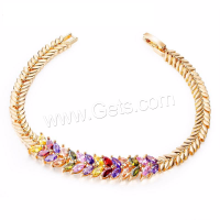 Cubic Zirconia Brass Bracelets, Leaf, plated, for woman & with cubic zirconia 6mm,50mm Inch 