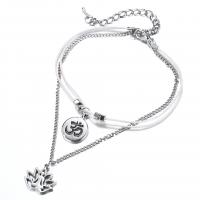 Zinc Alloy Anklet, with Cotton Cord, silver color plated, Adjustable & multilayer & Unisex  17.9mm,14.7mm 