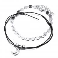 Zinc Alloy Anklet, with leather cord, Moon, silver color plated, 2 pieces & Adjustable & Unisex  0c13.8mm 