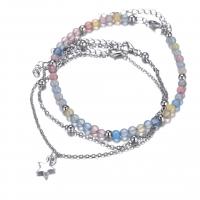 Zinc Alloy Anklet, with Glass Beads, Star, plated, Adjustable & three pieces & Unisex, silver color   