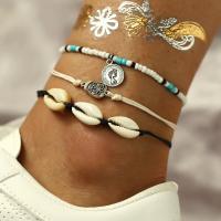 Zinc Alloy Anklet, with Seedbead & Cotton Cord & Shell, plated, Adjustable & three pieces & Unisex   
