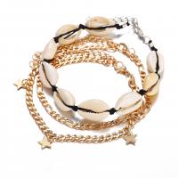 Zinc Alloy Anklet, with leather cord & Shell, plated, Adjustable & three pieces & Unisex, gold   