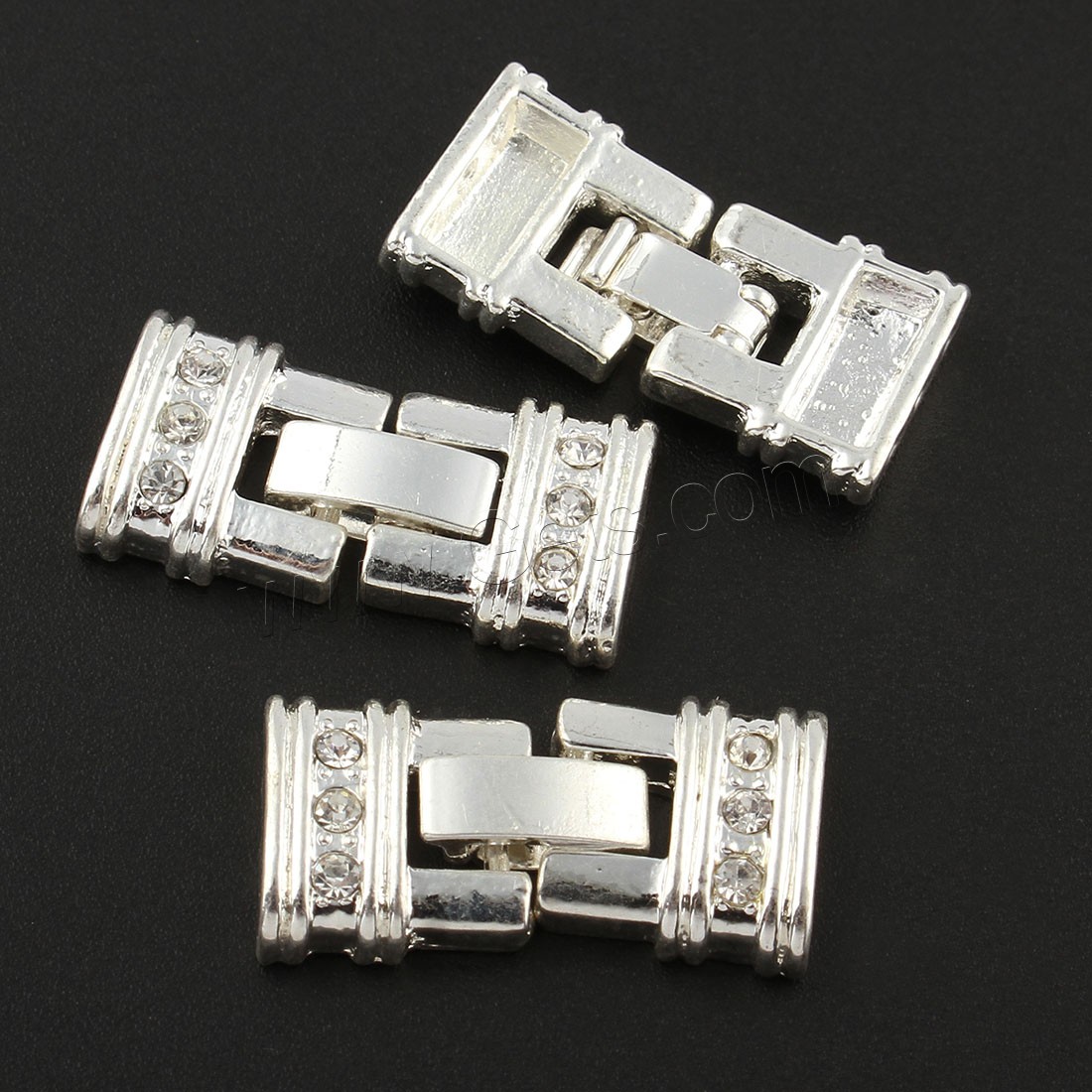 Zinc Alloy Fold Over Clasp, plated, with rhinestone, more colors for choice, 12x12x4mm, 100PCs/Bag, Sold By Bag