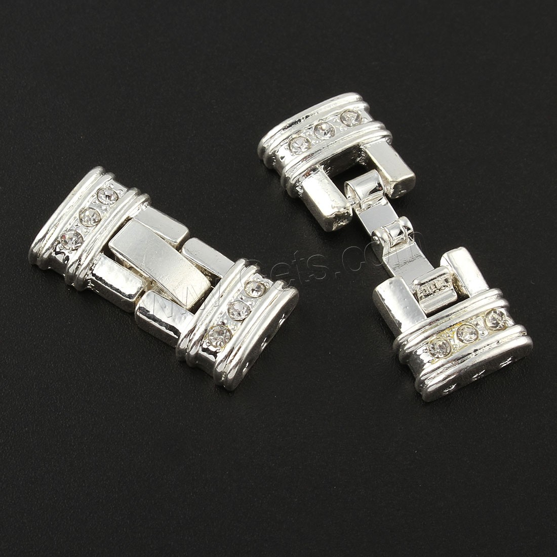 Zinc Alloy Fold Over Clasp, plated, with rhinestone, more colors for choice, 12x12x4mm, 100PCs/Bag, Sold By Bag