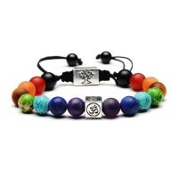 Gemstone Woven Ball Bracelets, with Nylon Cord & Zinc Alloy, plated, Unisex & adjustable 8mm Approx 7.5 Inch 