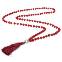 Synthetic Turquoise Sweater Necklace, with Nylon & Stainless Steel, Tassel, Unisex red, 6mm,8mm Approx 31 Inch, Approx 47.2 Inch 