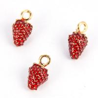 Zinc Alloy Fruit Shape Pendants, Strawberry, gold color plated, enamel, red Approx 2mm 