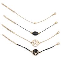 Enamel Zinc Alloy Bracelets, with Cotton Thread & Gemstone, with 5cm extender chain, gold color plated, 4 pieces & oval chain & for woman Approx 6.1 Inch, Approx 6.3 Inch, Approx 6.5 Inch 