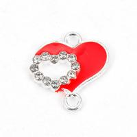 Zinc Alloy Connector, Heart, silver color plated, enamel & with rhinestone, red Approx 2mm 