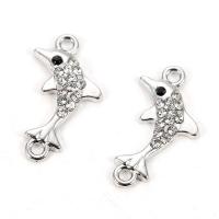 Rhinestone Zinc Alloy Connector, Dolphin, platinum color plated, with rhinestone & 1/1 loop Approx 2mm 