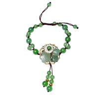 Gemstone Woven Ball Bracelets, with Jade & Green Aventurine & Nylon Cord & Green Agate & Shell & Zinc Alloy, for woman, green, 6,8,10,12,16mm Approx 6.3 Inch 