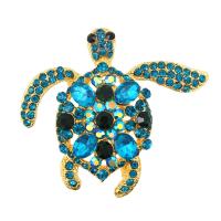 Rhinestone Zinc Alloy Brooch, with Crystal, Turtle, gold color plated, for woman & with rhinestone 