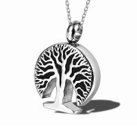 Titanium Steel Cinerary Casket Necklace, Tree, Unisex & oval chain & enamel, silver color Approx 19.7 Inch 
