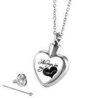 Titanium Steel Cinerary Casket Necklace, Heart, silver color plated, Unisex & oval chain & enamel Approx 19.7 Inch 