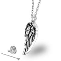 Titanium Steel Cinerary Casket Necklace, Wing Shape, silver color plated, Unisex & oval chain & enamel Approx 19.7 Inch 