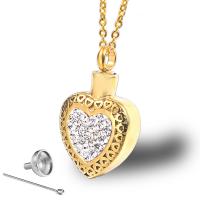 Titanium Steel Cinerary Casket Necklace, Heart, plated, Unisex & oval chain & micro pave cubic zirconia Approx 19.7 Inch 