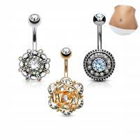 Stainless Steel Belly Ring, plated, three pieces & micro pave rhinestone & for woman, mixed colors, nickel, lead & cadmium free 