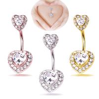 Stainless Steel Belly Ring, Heart, plated, micro pave rhinestone & for woman nickel, lead & cadmium free, 13x42,8mm 