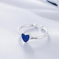 Brass Cuff Finger Ring, Heart, silver color plated, vintage & Adjustable & for woman, blue 