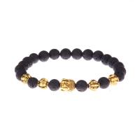 Lava Bead Bracelet, with Zinc Alloy, gold color plated, for man, black, 8mm Inch 