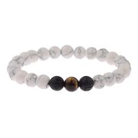 Lava Bead Bracelet, with Howlite & Tiger Eye, Round & for man, 8mm .5 Inch 